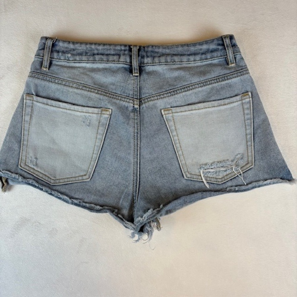 Pacsun High Rise‎ Women's Denim Shorts Distressed Frayed Hem Two Tone Size 26 - Picture 5 of 5